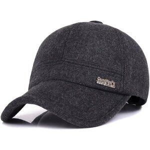 🆕 Men Black Baseball Cap Winter Warm Wool Tweed Peaked Fold Earmuff Jacket Hat